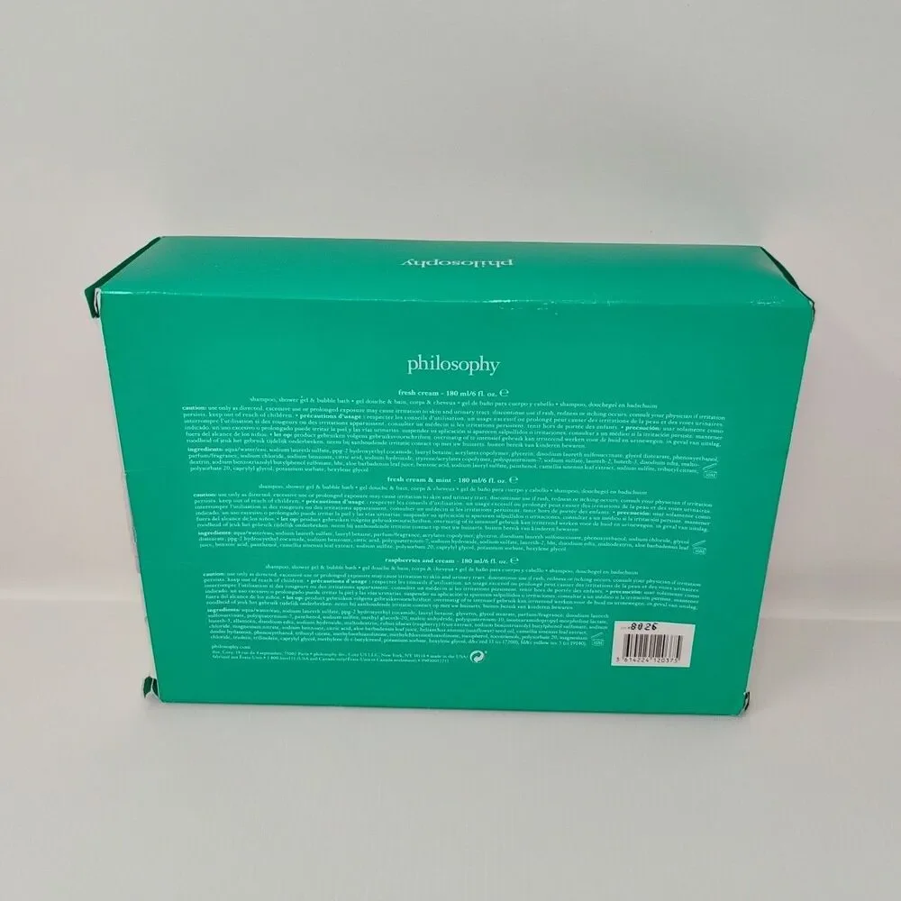 Philosophy Raspberries and Cream + Fresh Cream‎ & Mint 6oz Shampoo Gift Set of 3